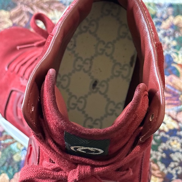 Gucci GG Hightop Red Suede Leather Men’s Fashion Sneakers Size 13 C - Picture 11 of 13